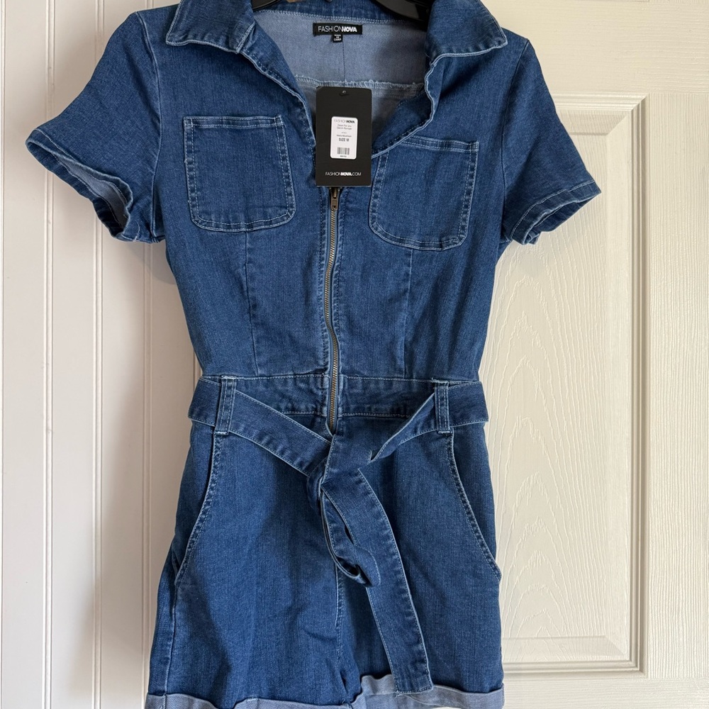 Fashion Nova Blue Denim Romper